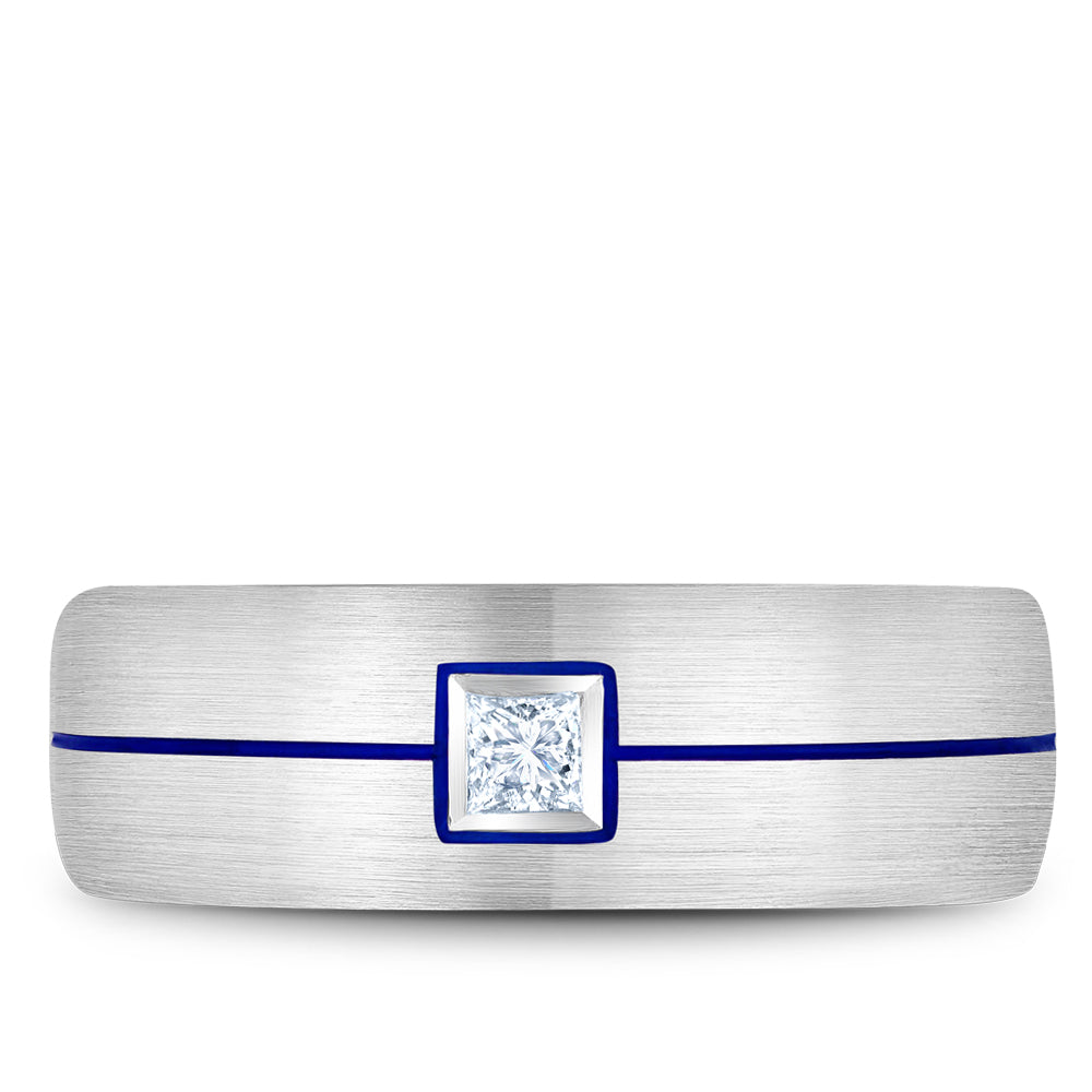 Bleu Royale Wedding Band 7.50mm White 14k Gold With 1 PR TCW 0.15ct