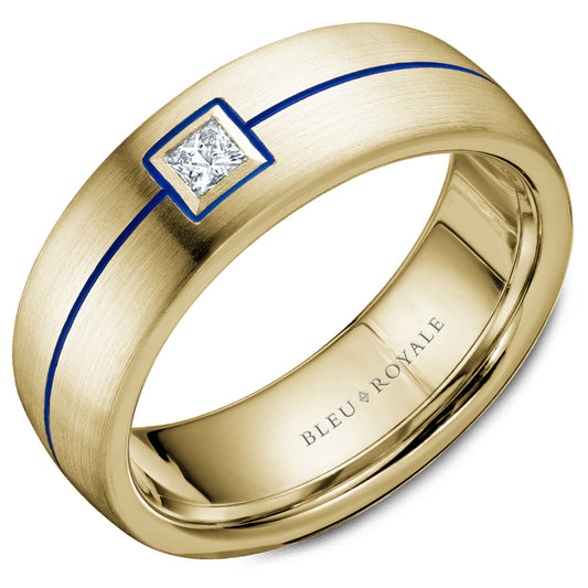 Bleu Royale Wedding Band 7.50mm Yellow 18k Gold With 1 PR TCW 0.15ct
