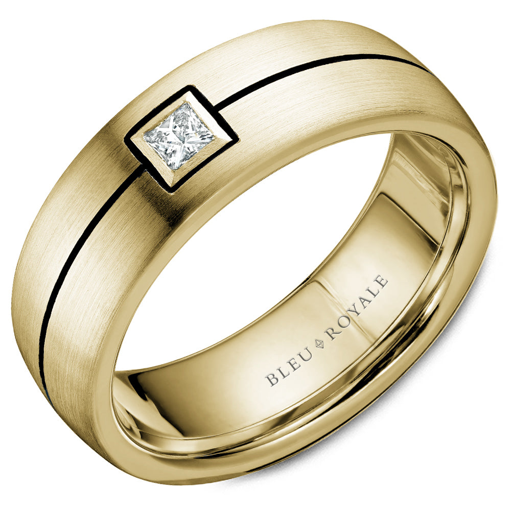 Bleu Royale Wedding Band 7.50mm Yellow 14k Gold With 1 PR TCW 0.15ct