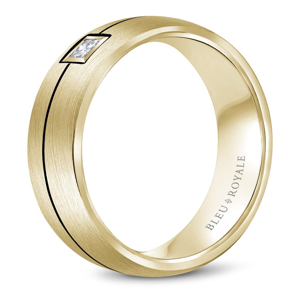 Bleu Royale Wedding Band 7.50mm Yellow 14k Gold With 1 PR TCW 0.15ct