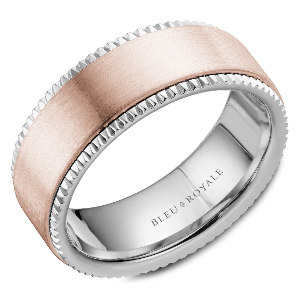 Bleu Royale Legacy Wedding Band 8.00mm Rose and White 14k Gold