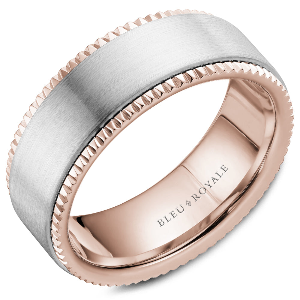 Bleu Royale Legacy Wedding Band 8.00mm White and Rose 14k Gold