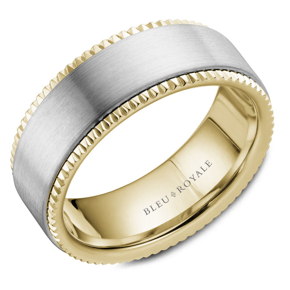 Bleu Royale Legacy Wedding Band 8.00mm White and Yellow 14k Gold