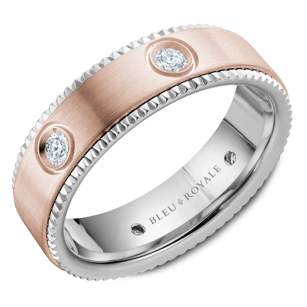 Bleu Royale Wedding Band 6.50mm Rose and White 14k Gold With 6 RD TCW 0.48ct