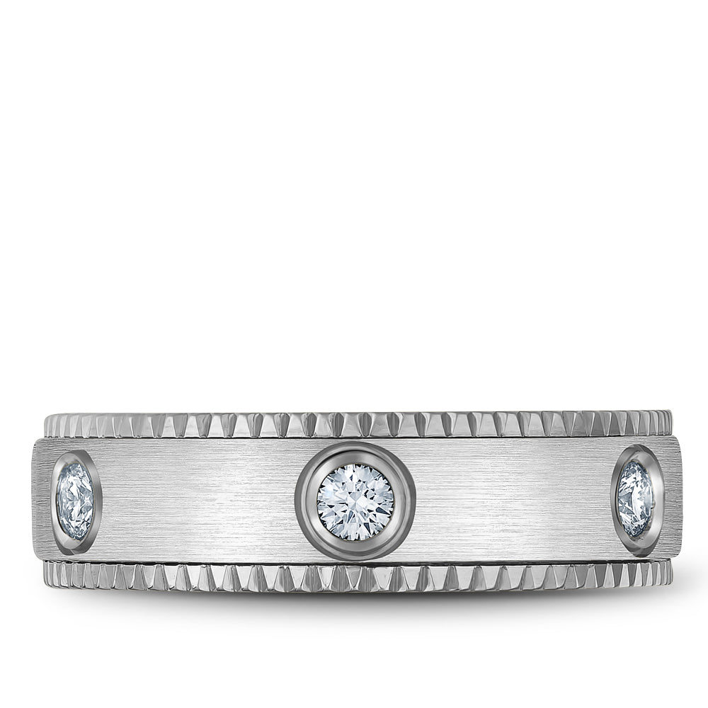 Bleu Royale Wedding Band 6.50mm White 18k Gold With 6 RD TCW 0.48ct