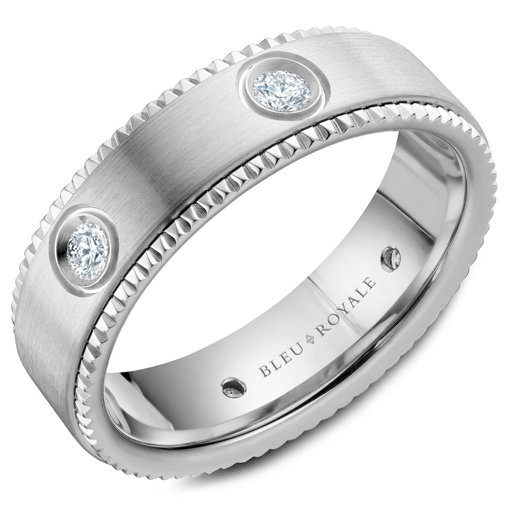 Bleu Royale Wedding Band 6.50mm White 18k Gold With 6 RD TCW 0.48ct