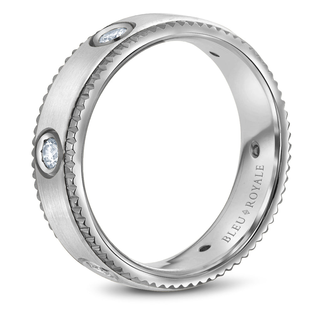 Bleu Royale Wedding Band 6.50mm White 18k Gold With 6 RD TCW 0.48ct