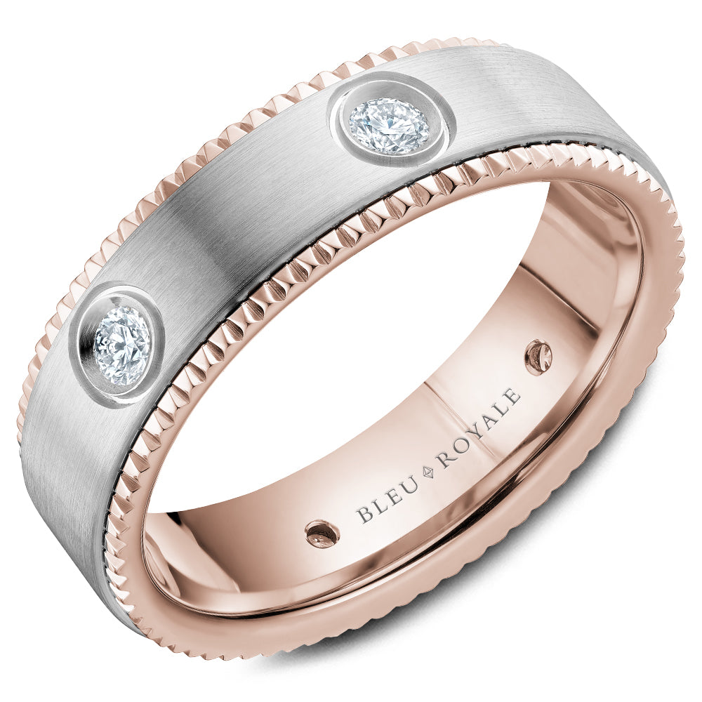 Bleu Royale Wedding Band 6.50mm White and Rose 14k Gold With 6 RD TCW 0.48ct