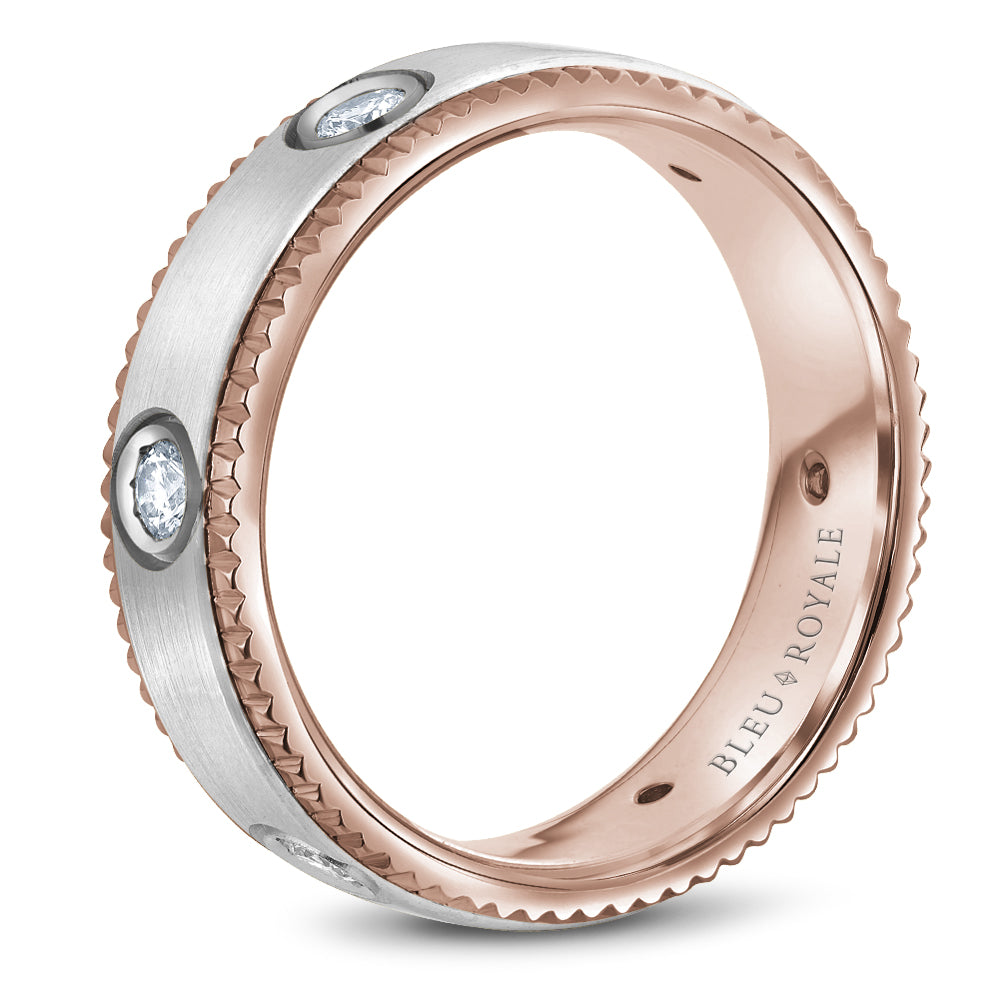 Bleu Royale Wedding Band 6.50mm White and Rose 14k Gold With 6 RD TCW 0.48ct