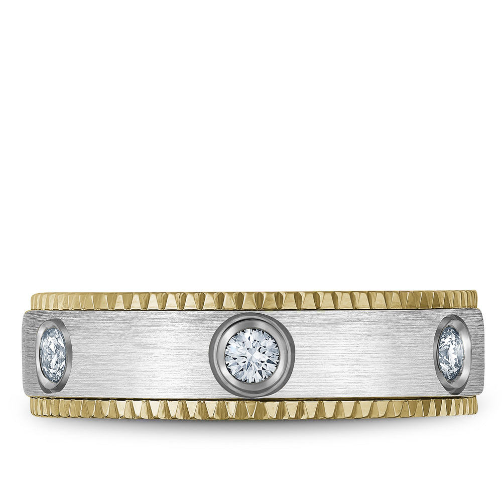 Bleu Royale Wedding Band 6.50mm White and Yellow 14k Gold With 6 RD TCW 0.48ct
