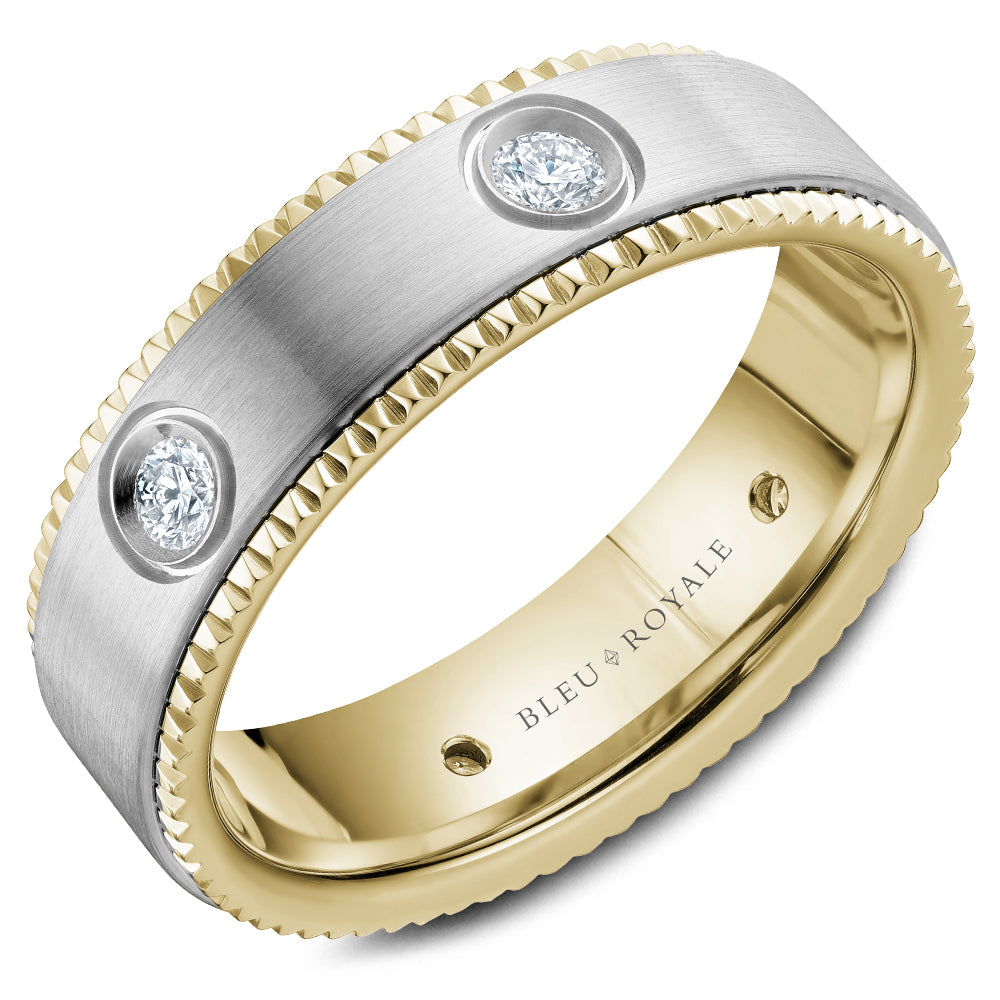 Bleu Royale Wedding Band 6.50mm White and Yellow 18k Gold With 6 RD TCW 0.48ct