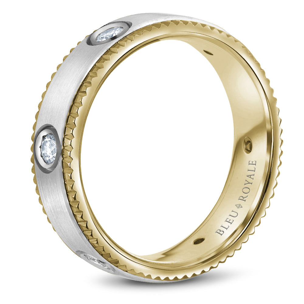 Bleu Royale Wedding Band 6.50mm White and Yellow 18k Gold With 6 RD TCW 0.48ct