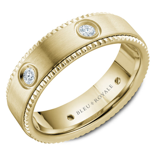 Bleu Royale Wedding Band 6.50mm Yellow 14k Gold With 6 RD TCW 0.48ct