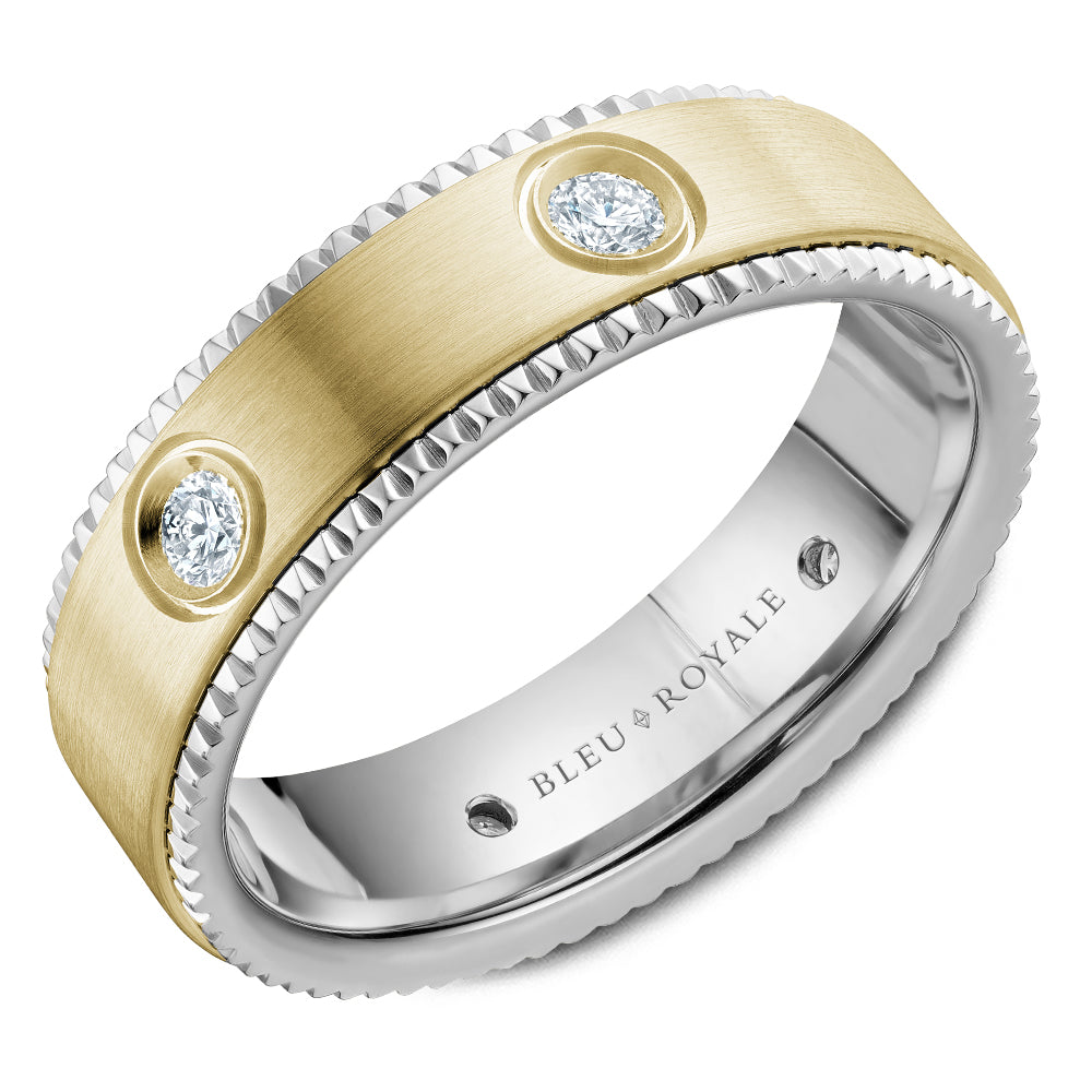 Bleu Royale Wedding Band 6.50mm Y&W 18k Gold With 6 RD TCW 0.48ct