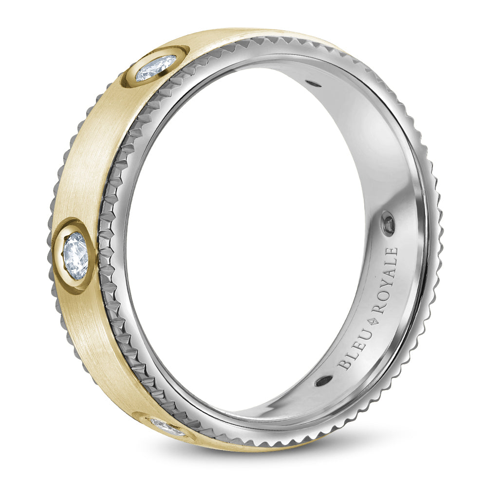 Bleu Royale Wedding Band 6.50mm Y&W 18k Gold With 6 RD TCW 0.48ct