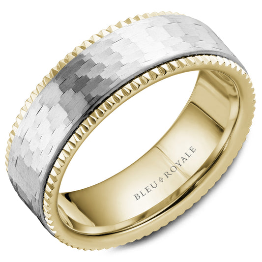 Bleu Royale Legacy Wedding Band 7.50mm White and Yellow 18k Gold