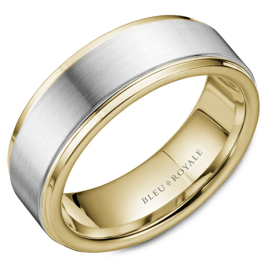 Bleu Royale Legacy Wedding Band 7.50mm White and Yellow 18k Gold