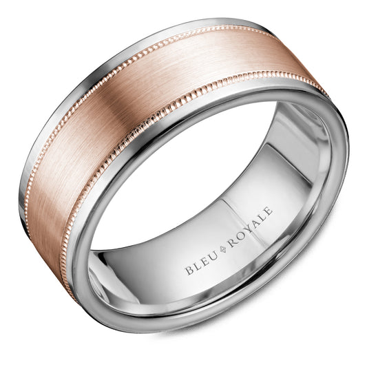 Bleu Royale Legacy Wedding Band 8.50mm Rose and White 14k Gold