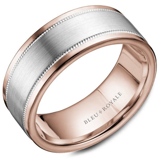 Bleu Royale Legacy Wedding Band 8.50mm White and Rose 14k Gold