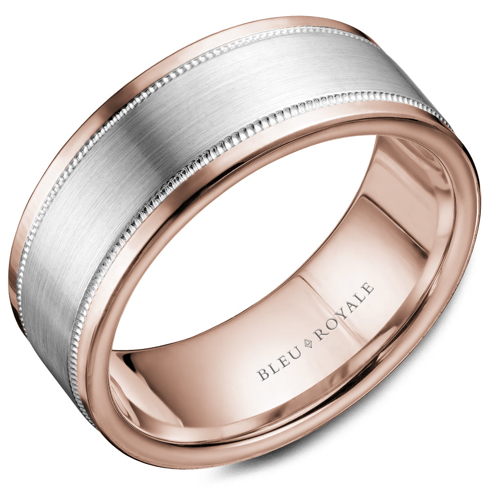 Bleu Royale Legacy Wedding Band 8.50mm White and Rose 18k Gold