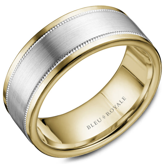 Bleu Royale Legacy Wedding Band 8.50mm White and Yellow 14k Gold