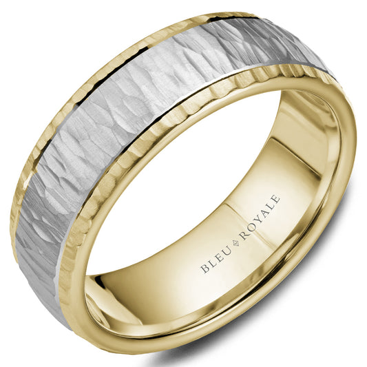 Bleu Royale Legacy Wedding Band 7.50mm White and Yellow 14k Gold