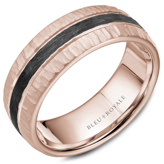Bleu Royale Distinct Wedding Band 8.00mm 14k & Forged Carbon Fiber