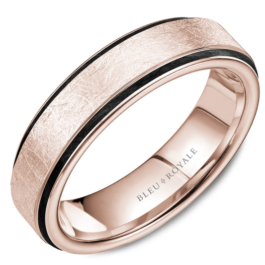 Bleu Royale Distinct Wedding Band 6.00mm Rose 14k Gold With Black Enamel