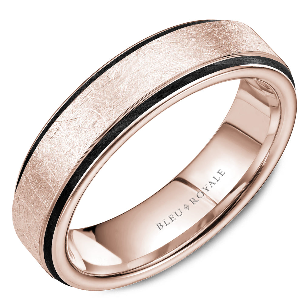 Bleu Royale Distinct Wedding Band 6.00mm Rose 18k Gold With Black Enamel