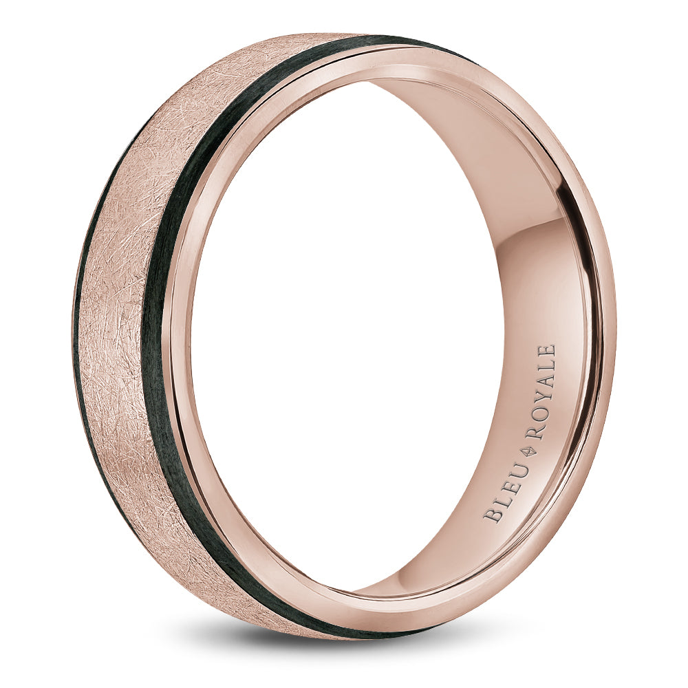 Bleu Royale Distinct Wedding Band 6.00mm Rose 18k Gold With Black Enamel