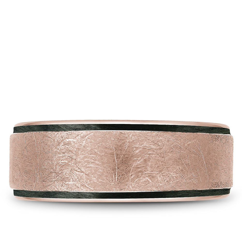 Bleu Royale Distinct Wedding Band 8.50mm Rose 14k Gold With Black Enamel