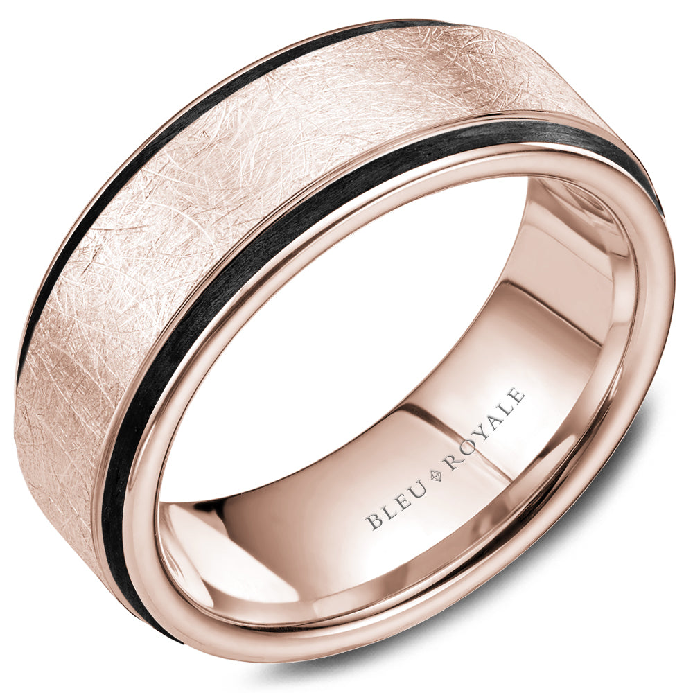 Bleu Royale Distinct Wedding Band 8.50mm Rose 14k Gold With Black Enamel