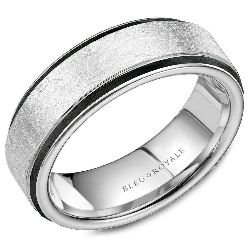 Bleu Royale Distinct Wedding Band 7.50mm White 14k Gold With Black Enamel
