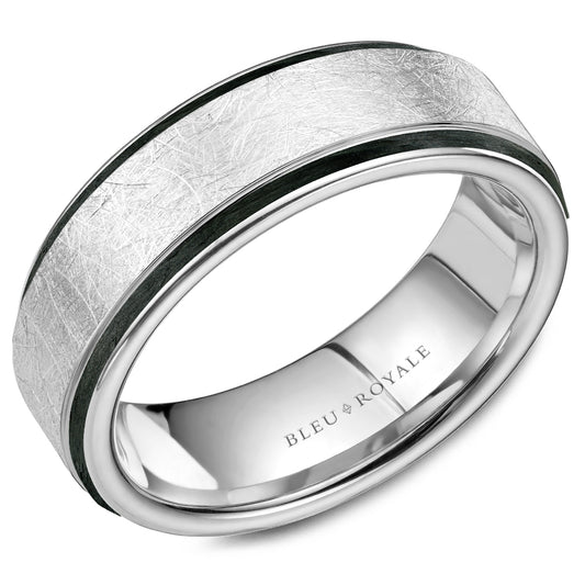 Bleu Royale Distinct Wedding Band 7.50mm White 14k Gold With Black Enamel