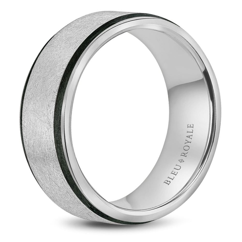 Bleu Royale Distinct Wedding Band 8.50mm White 14k Gold With Black Enamel
