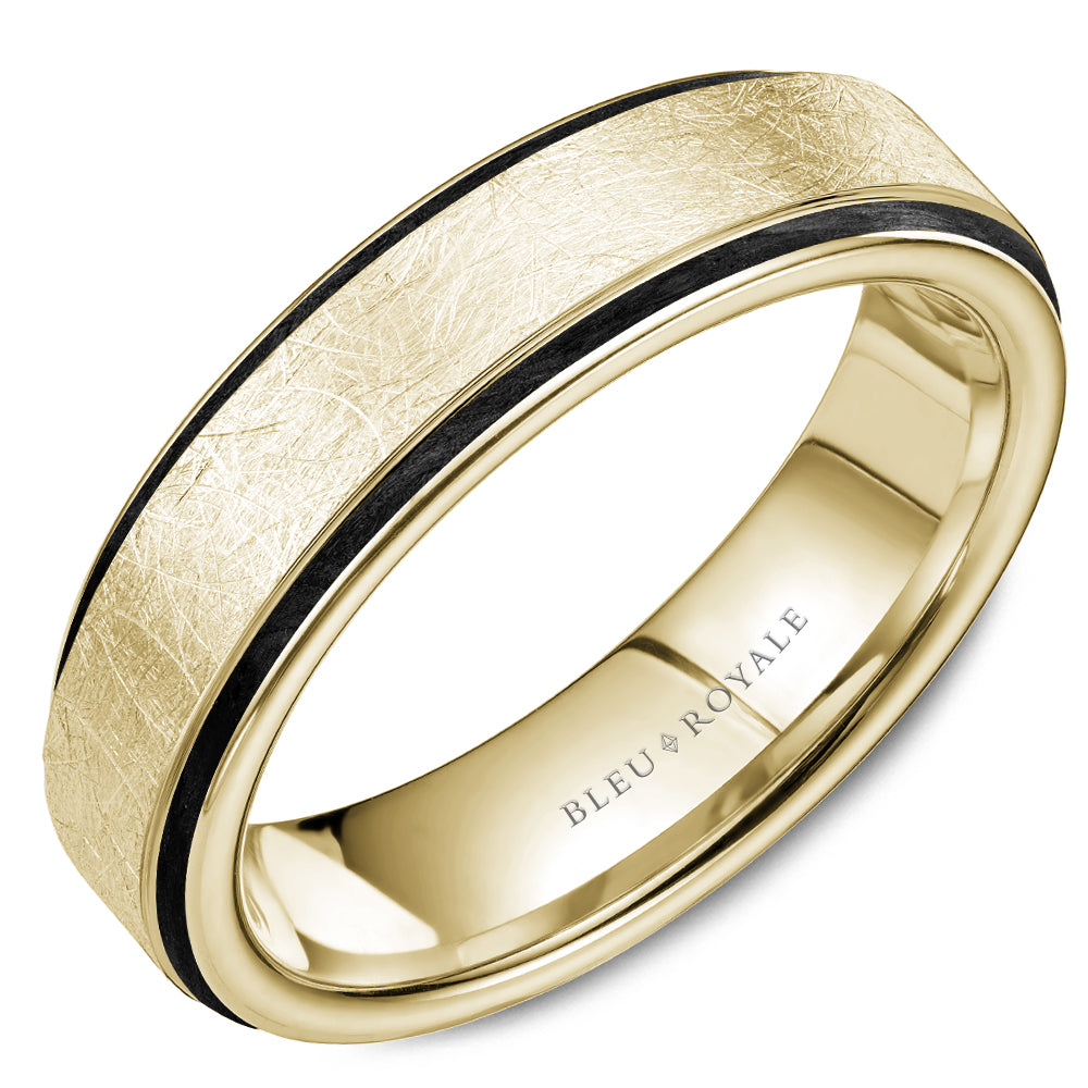 Bleu Royale Distinct Wedding Band 6.00mm Yellow 14k Gold & Black Enamel