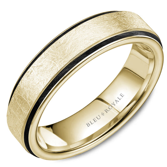 Bleu Royale Distinct Wedding Band 6.00mm Yellow 14k Gold & Black Enamel