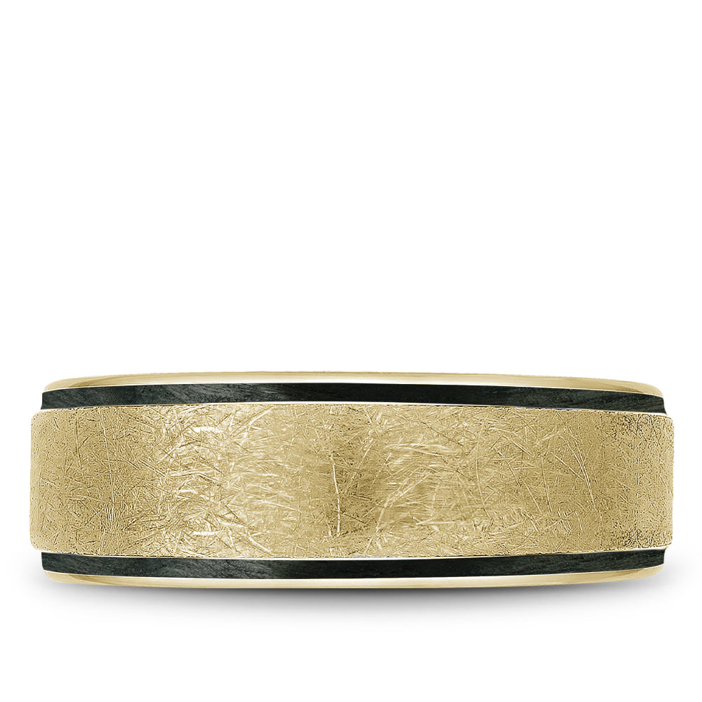 Bleu Royale Distinct Wedding Band 7.50mm Yellow 14k Gold & Black Enamel