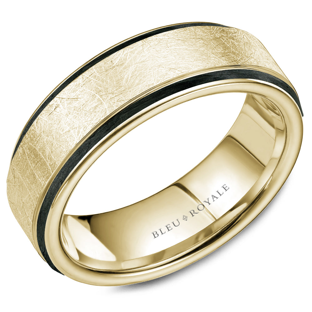 Bleu Royale Distinct Wedding Band 7.50mm Yellow 14k Gold & Black Enamel