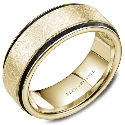 Bleu Royale Distinct Wedding Band 8.50mm Yellow 18k Gold & Black Enamel
