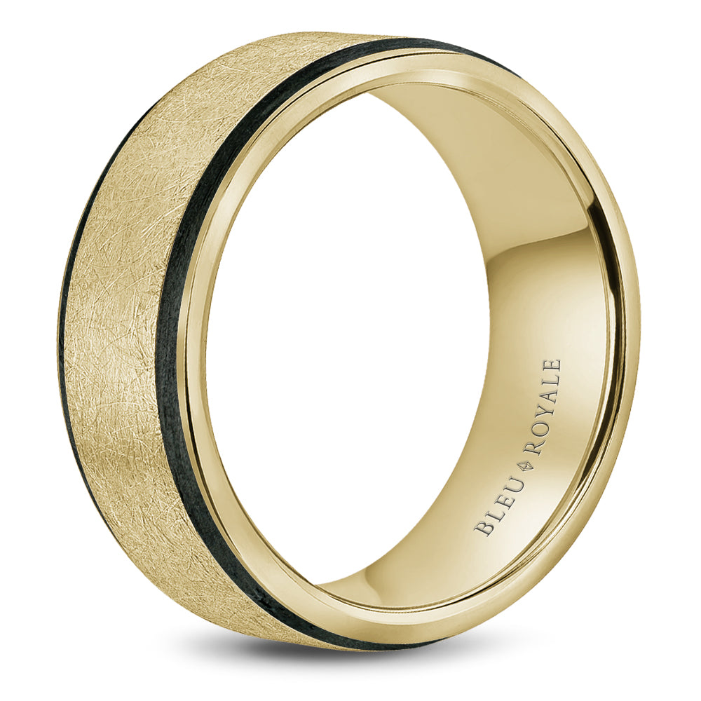 Bleu Royale Distinct Wedding Band 8.50mm Yellow 14k Gold & Black Enamel