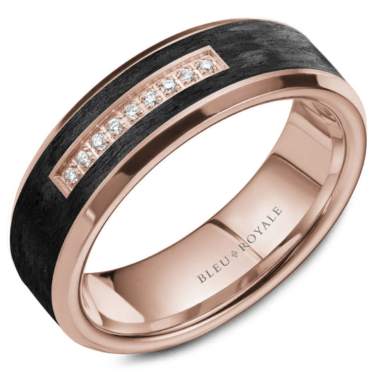 Bleu Royale Wedding Band 7.00mm 18k & Forged Carbon Fiber