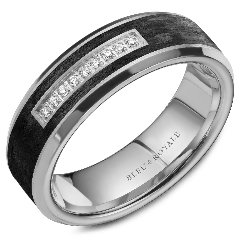 Bleu Royale Wedding Band 7.00mm 14k & Forged Carbon Fiber
