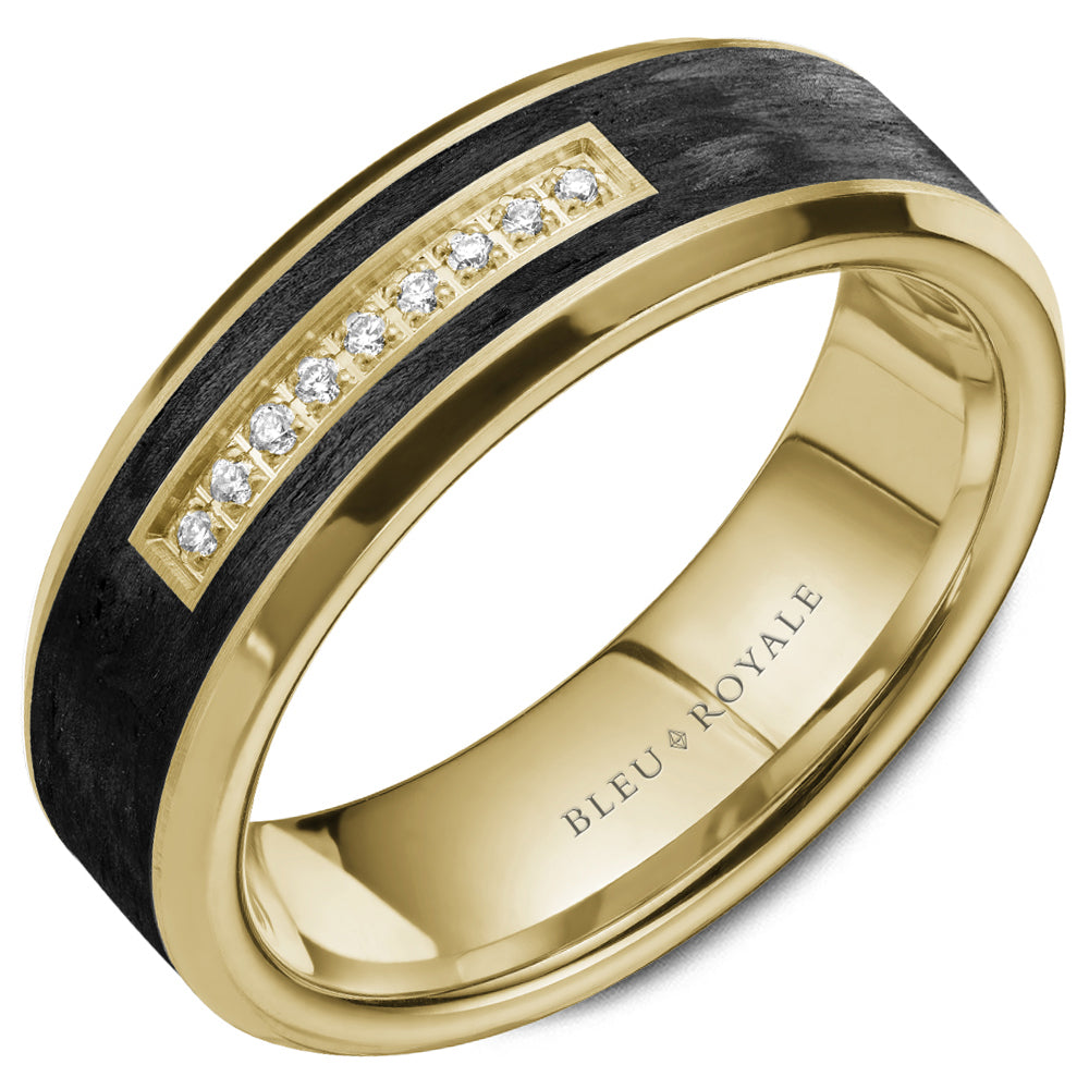Bleu Royale Wedding Band 7.00mm 14k & Forged Carbon Fiber