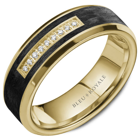 Bleu Royale Wedding Band 7.00mm 14k & Forged Carbon Fiber