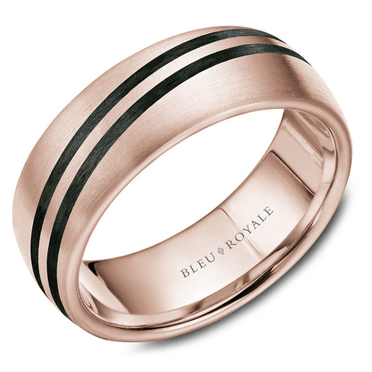 Bleu Royale Distinct Wedding Band 8.00mm Rose 18k Gold & Black Enamel