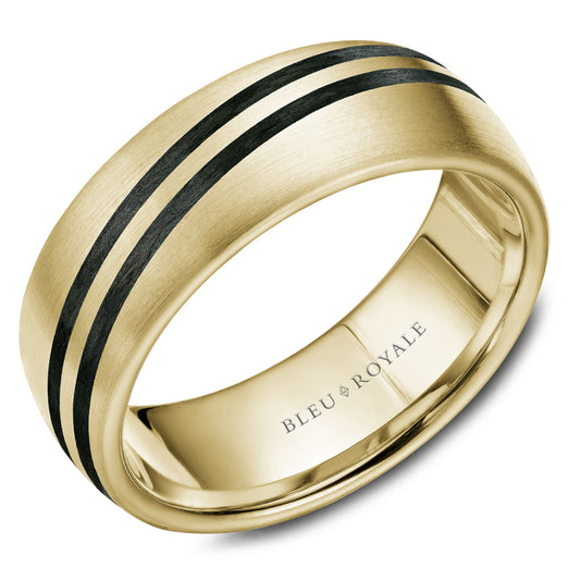 Bleu Royale Distinct Wedding Band 8.00mm Yellow 14k Gold & Black Enamel