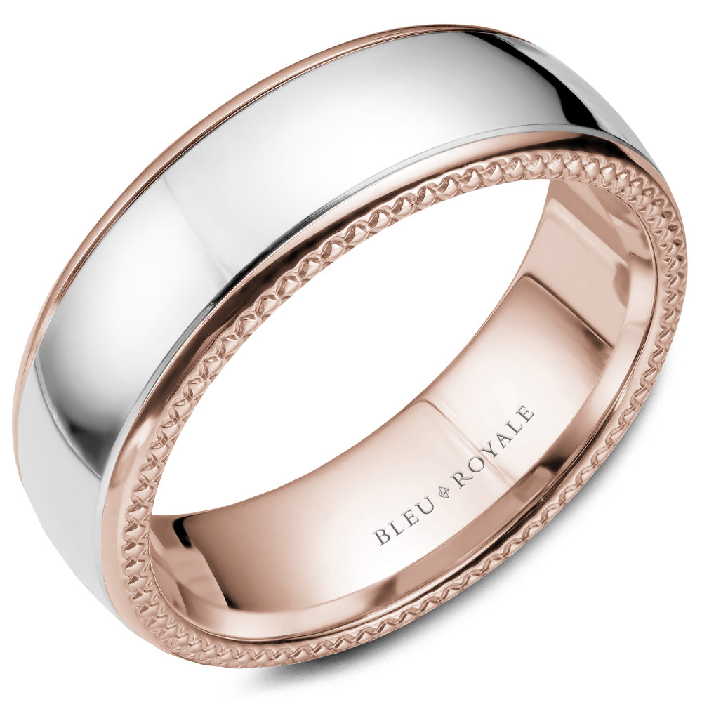 Bleu Royale Legacy Wedding Band 7.50mm White and Rose 14k Gold
