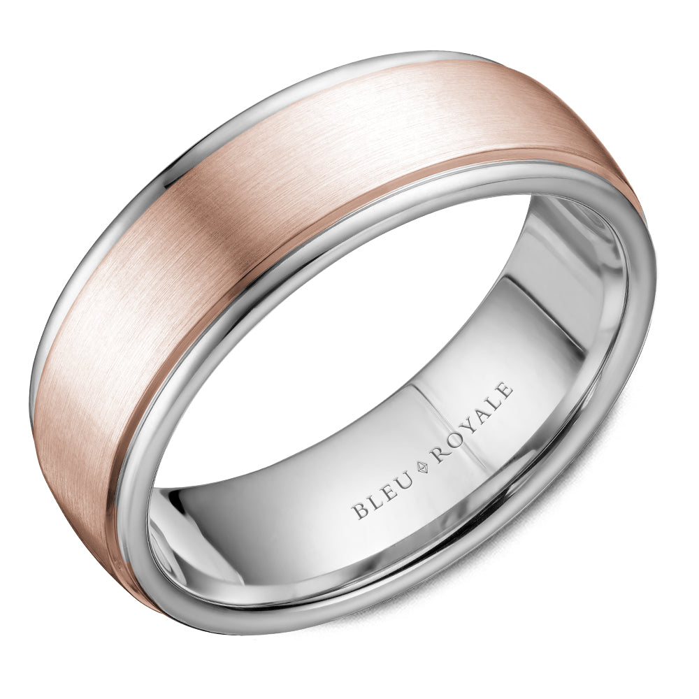 Bleu Royale Legacy Wedding Band 7.50mm Rose and White 14k Gold