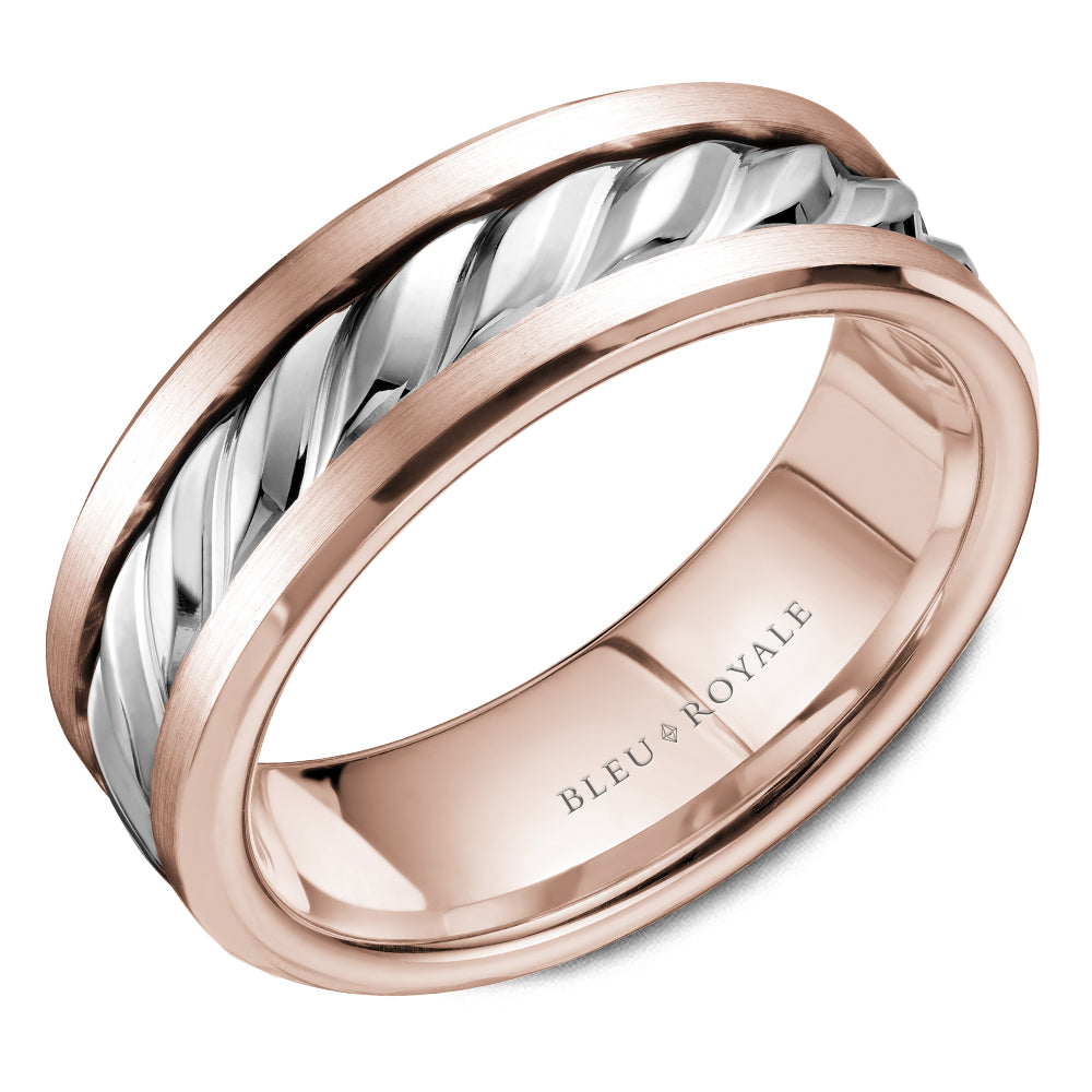 Bleu Royale Legacy Wedding Band 7.50mm White and Rose 14k Gold